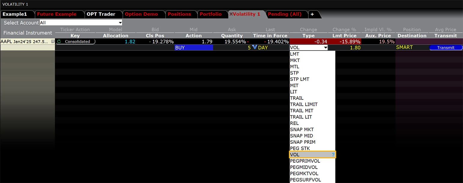 Volatility Orders example